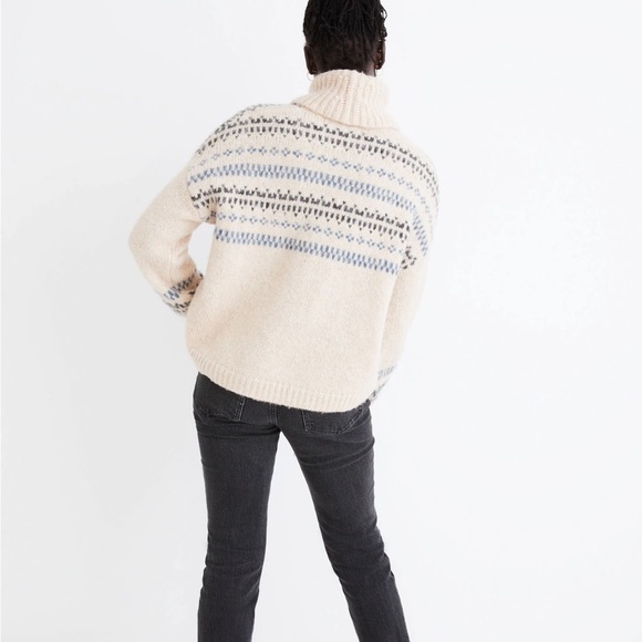 Madewell‎ Somervell Fair Isle Turtleneck Sweater XXS Oversized Cream Knit Crop - Picture 2 of 12
